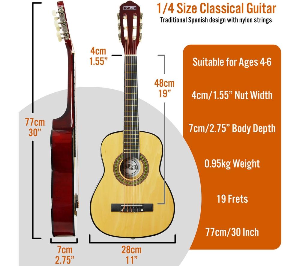3RD AVENUE 1/4 Size Kids Classical Guitar Bundle - Natural image number 2 of 6