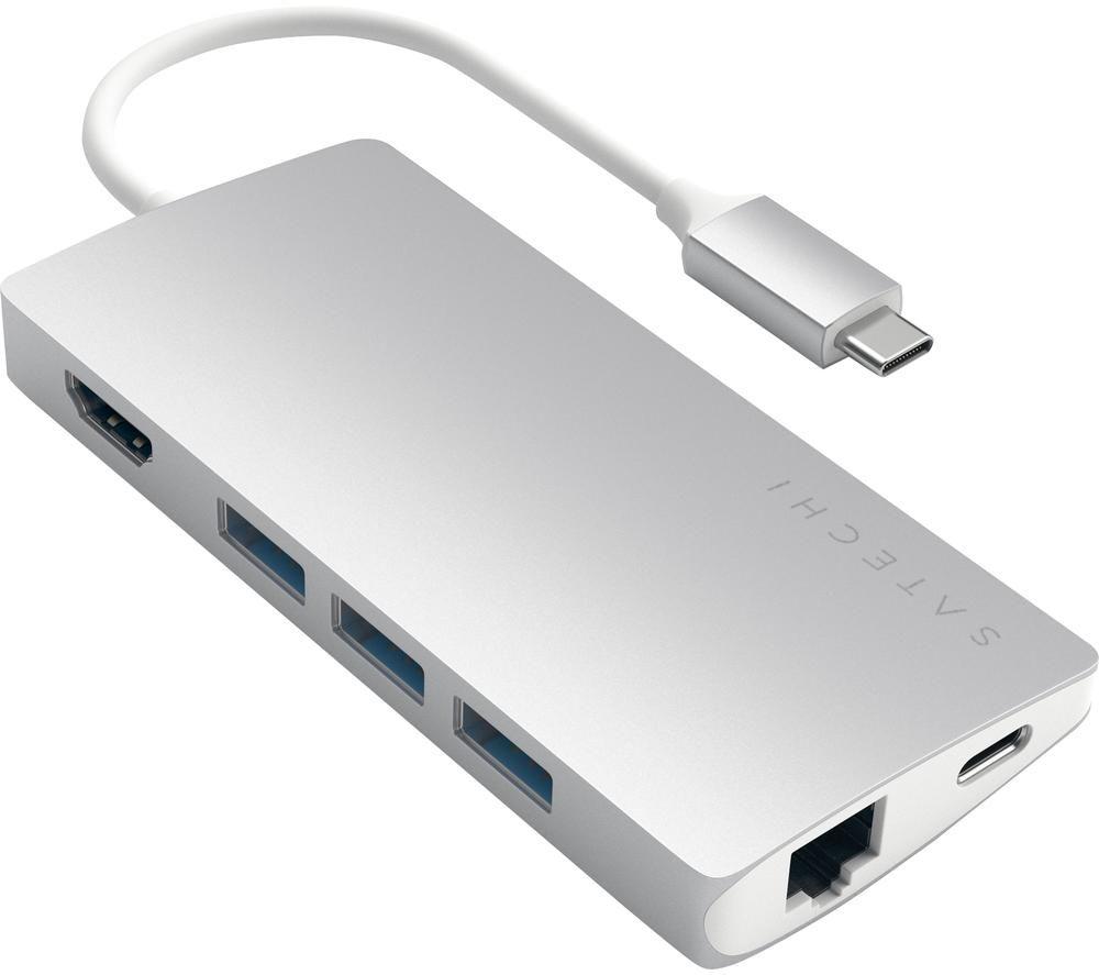 SATECHI USB C Hub Multiport Adapter V2 - USB C Dongle - 4K HDMI (60Hz), 60W USB C Charging, GbE, SD/Micro Card Readers, USB 3.0 - USBC Hub For MacBook Pro/Air M1 M2 - Silver