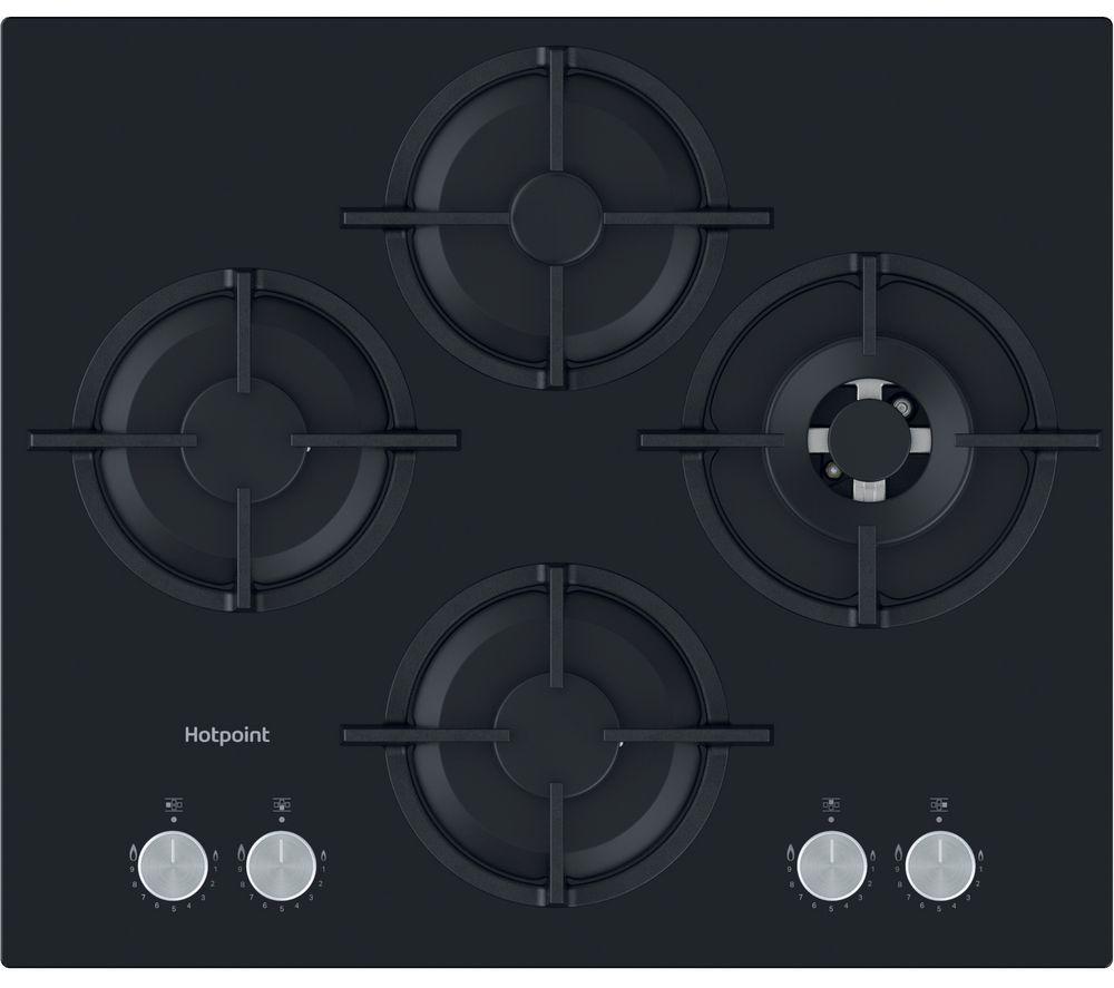 HOTPOINT Flame Control HGS 62S/BK 60 cm Gas Hob - Black, Black