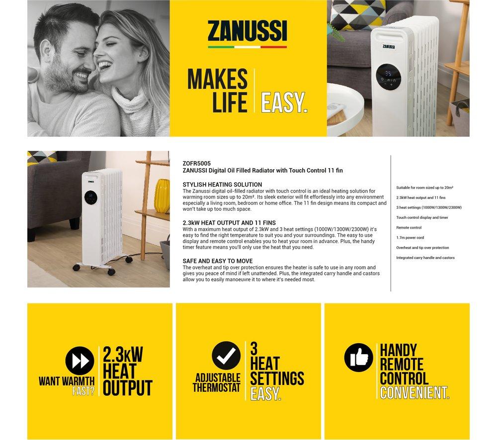 Buy ZANUSSI ZOFR5005 Portable Oil-Filled Radiator - White | Currys
