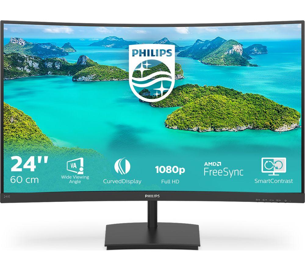 PHILIPS 241E1SCA Full HD 24 Curved VA LCD Monitor - Black, Black