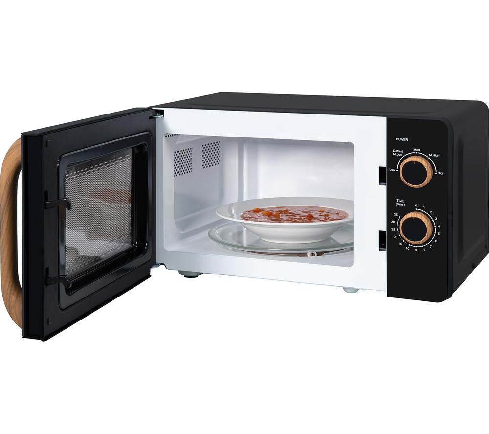 Black microwave deals with wooden handle