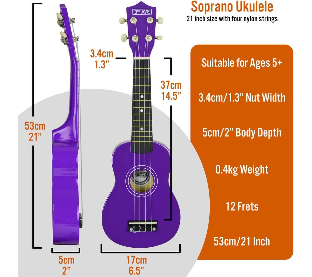 3RD AVENUE Soprano Ukulele Starter Pack - Purple image number 2 of 6