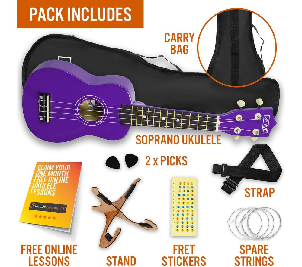 3RD AVENUE Soprano Ukulele Starter Pack - Purple image number 3 of 6
