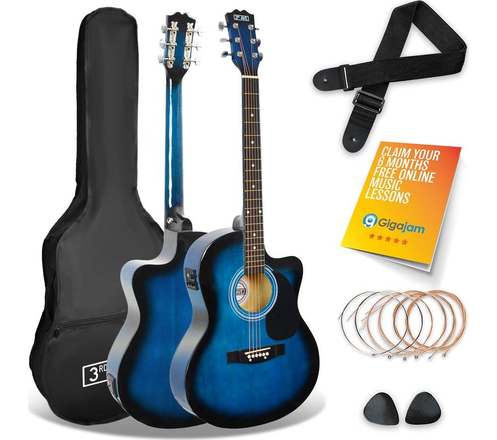 Image of 3RD AVENUE STX10ECABBPK Electro-Acoustic Guitar Pack - Blueburst, Blue,Black