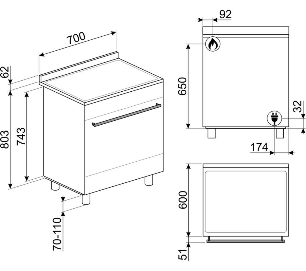 SMEG Symphony C7GPX9 70 cm Dual Fuel Pyrolytic Cooker - Stainless Steel image number 5 of 6