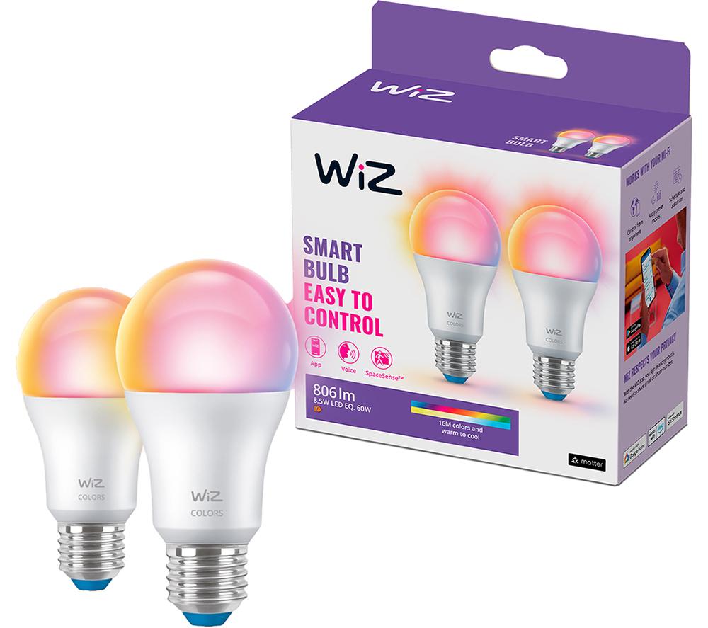 WIZ White & Colour Ambiance Smart LED Candle Bulb - A60, E27, Twin Pack