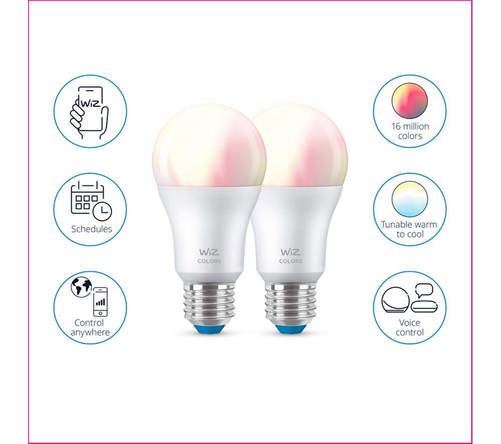WIZ White & Colour Ambiance Smart LED Candle Bulb - A60, E27, Twin Pack image number 10 of 19