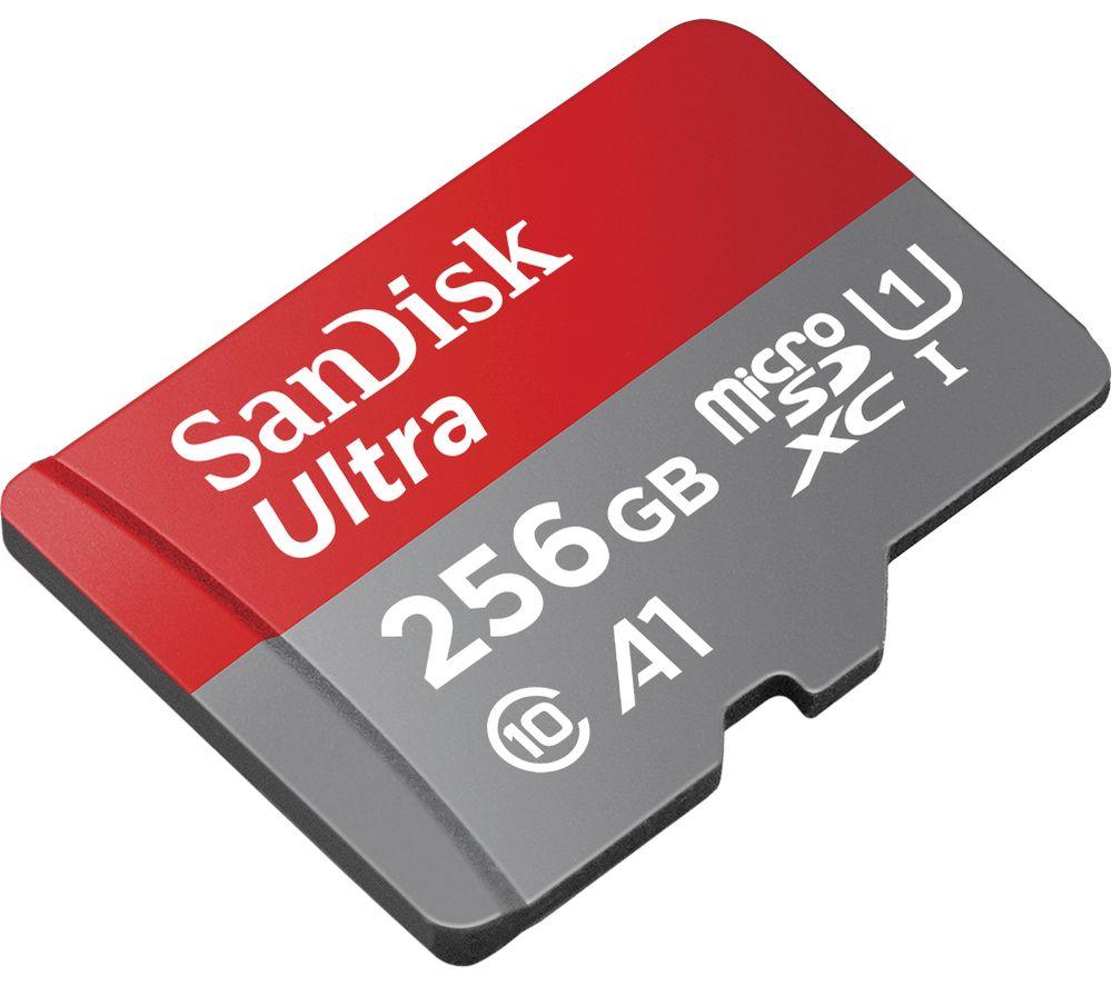 SanDisk Ultra microSDXC UHS-I memory card 256 GB+adapter (for Android smartphones and tablets and MIL cameras, A1, C10, U1, 120 MB/s transfer)