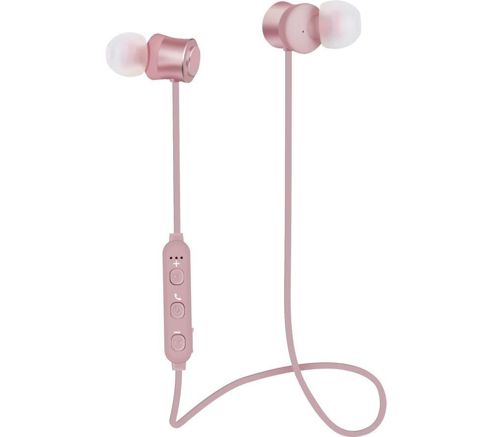 Groov-e Metal Buds - Wireless Earphones with Remote & Mic - Bluetooth Connectivity - Neckband Headphones with Ergonomic Design - USB Charging - 4hrs Audio Playback - Rose Gold