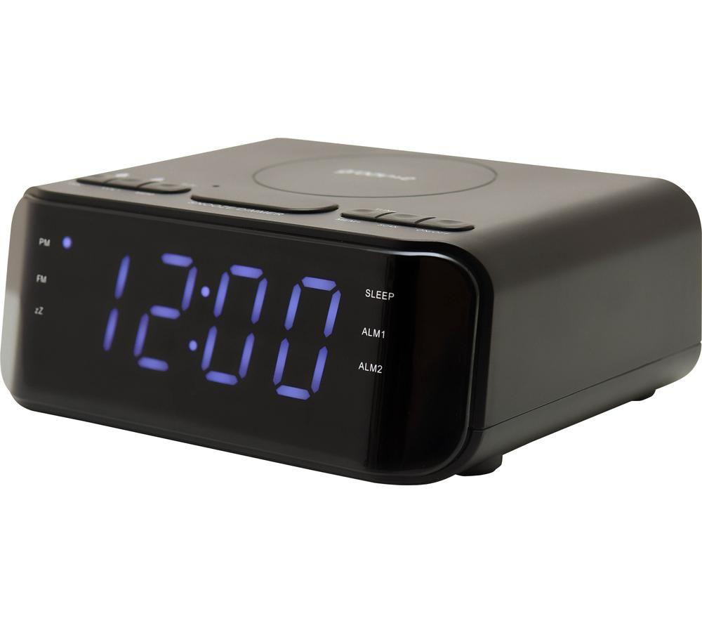 Image of GROOV-E Atlas Alarm Clock with Wireless Charger - Black, Black,Silver/Grey