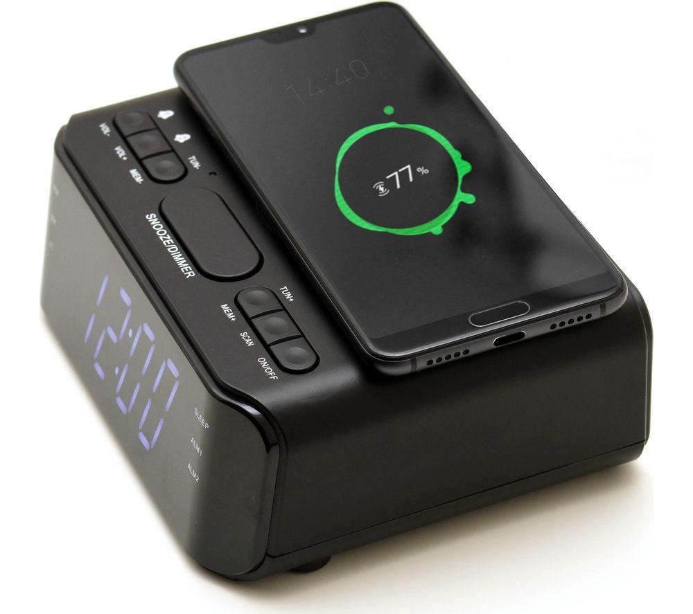GROOV-E Atlas Alarm Clock with Wireless Charger - Black image number 5 of 7