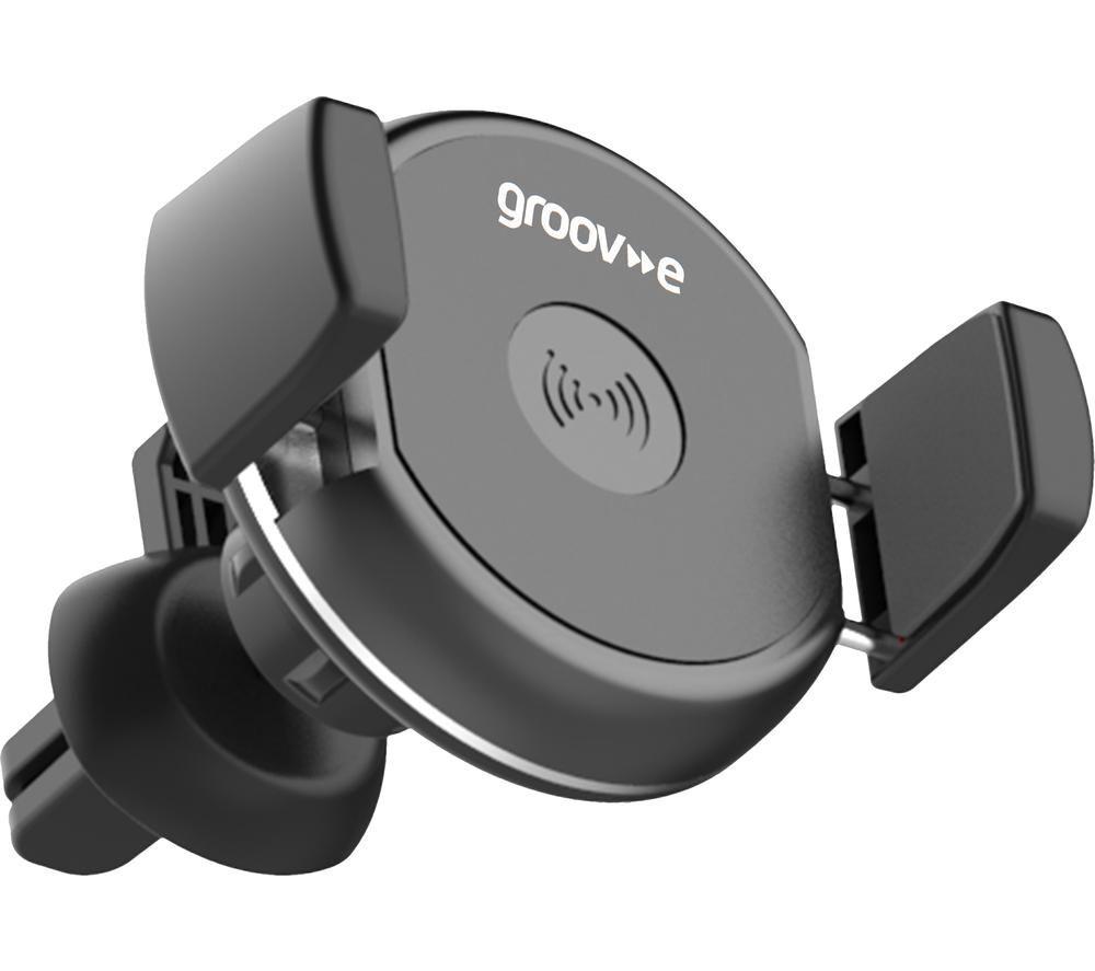 groov e Wireless Car Mount - Phone Holder with 10W Wireless Charging for Qi Enabled Devices with 360 Degree Rotation - Air Vent Clip or Window Suction Cup Mounts - Micro-USB Operated