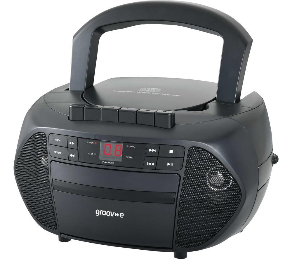 Groov-e GVPS833/BK Traditional Boombox Speaker, Portable CD & Cassette Player with FM Radio, Traditional Black & Sony MDR-ZX110 Overhead Headphones - Black, BASIC, Pack of 1