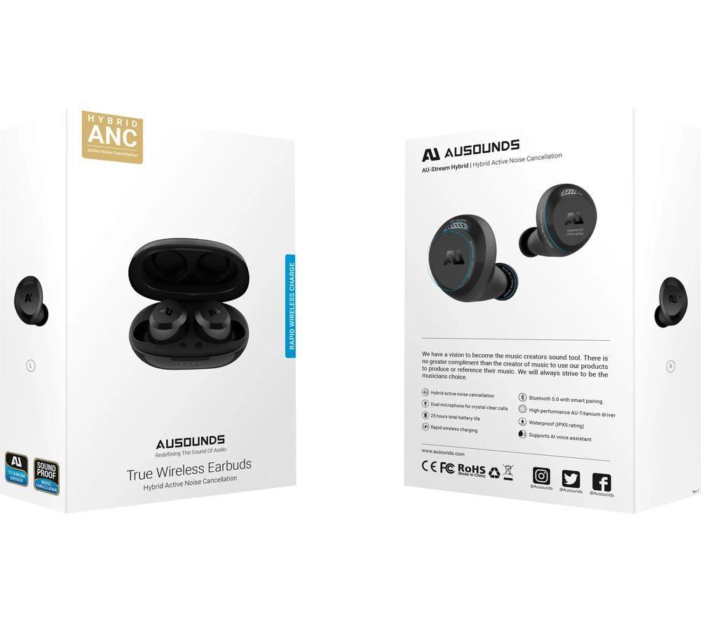 AUSOUNDS AU-Stream Hybrid Wireless Bluetooth Noise-Cancelling Earphones - Grey image number 2 of 2