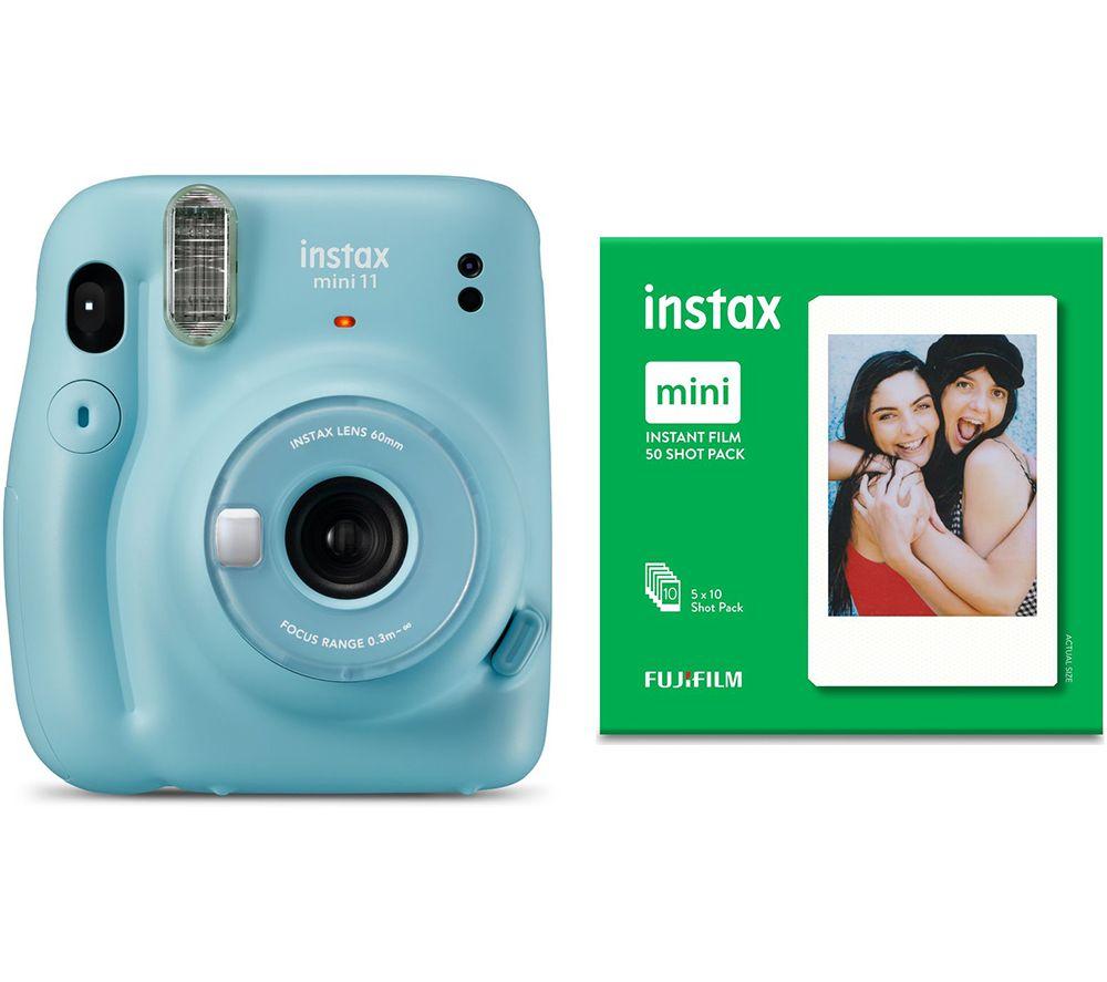 Buy INSTAX mini 11 Instant Camera & 50 Shot Mini Film Pack Bundle - Sky ...