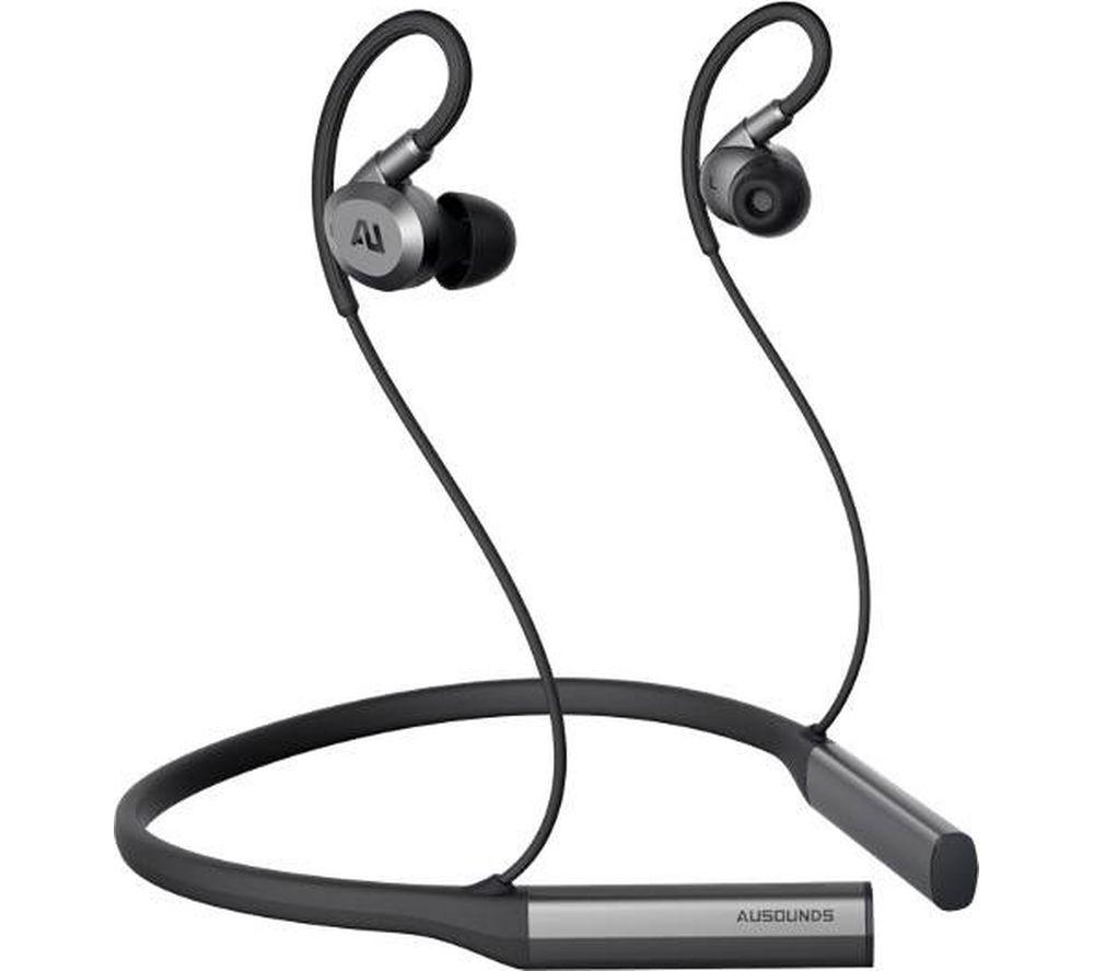 Image of AUSOUNDS AU-Flex Wireless Bluetooth Noise-Cancelling Earphones - Black & Silver, Black,Silver/Grey