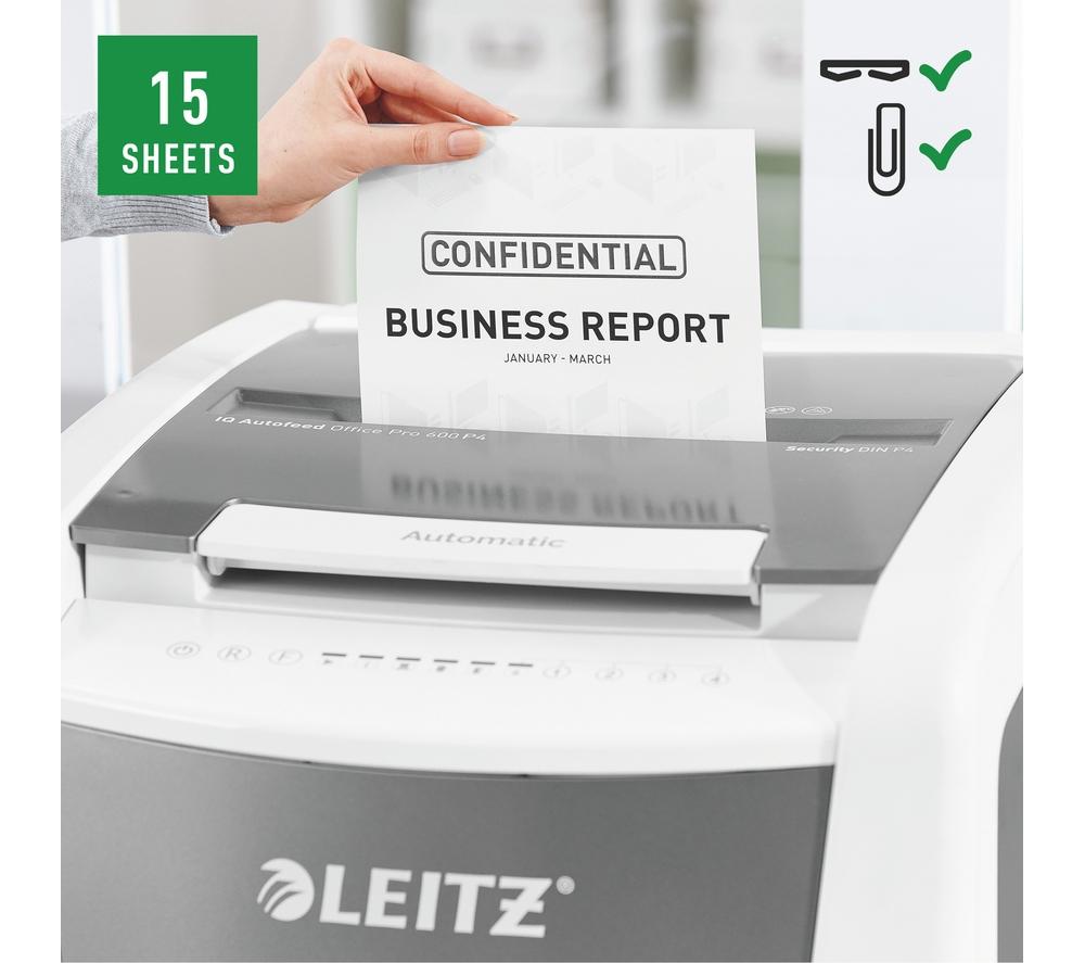 LEITZ IQ AutoFeed Office Pro 600 P4 Cross Cut Paper Shredder image number 14 of 19