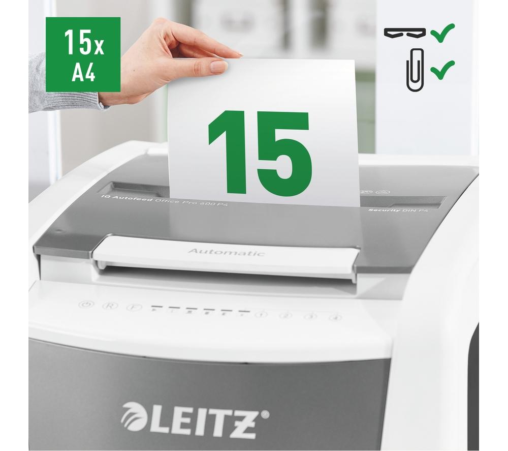 LEITZ IQ AutoFeed Office Pro 600 P4 Cross Cut Paper Shredder image number 15 of 19