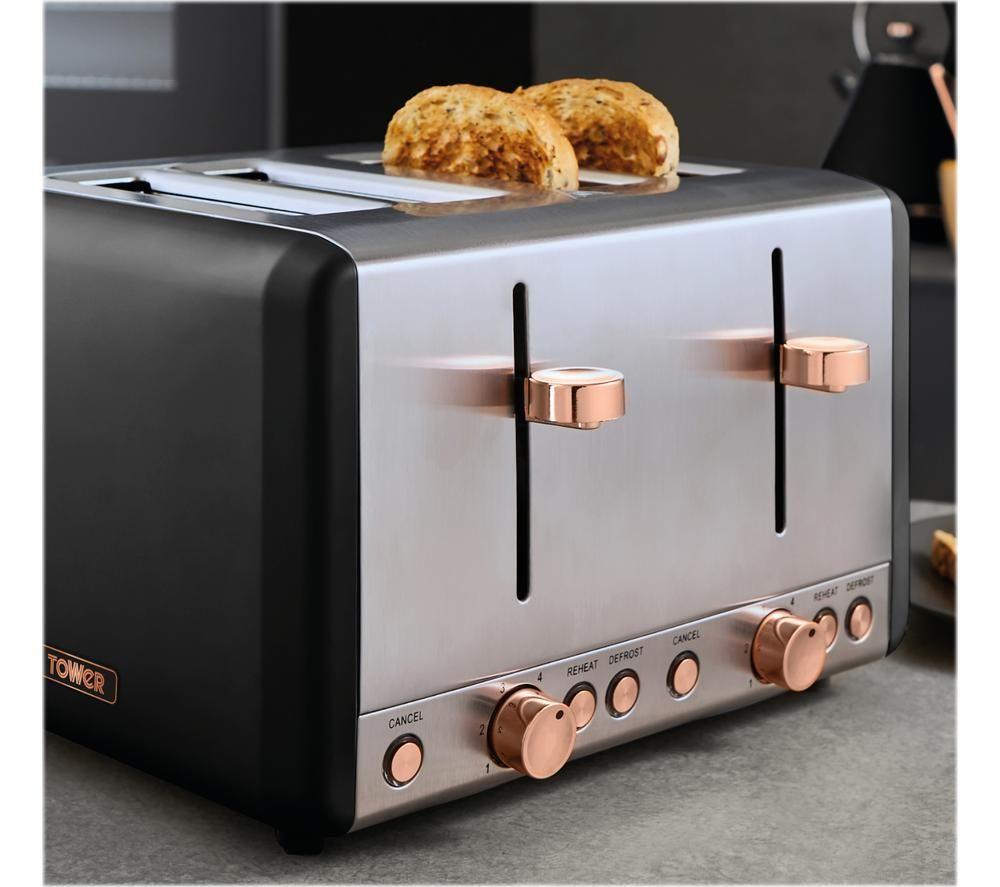 Buy TOWER Cavaletto T20051RG 4-Slice Toaster Black Rose Gold