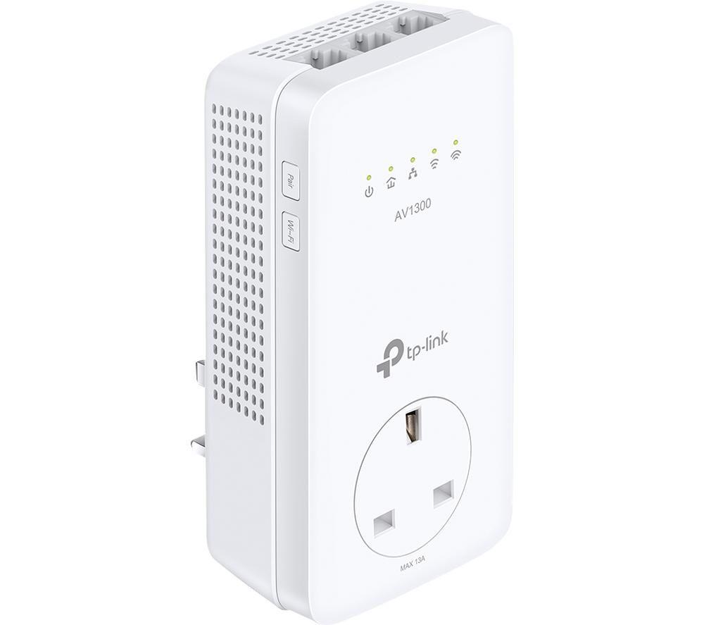 TP-Link Dual Band Gigabit AC1200 Powerline Adapter, Wi-Fi Extender/Booster,Speed Up to 1300 Mbps, Extra Power Socket, Works with OneMesh, No Configuration Required, UK Plug (TL-WPA8631P),White
