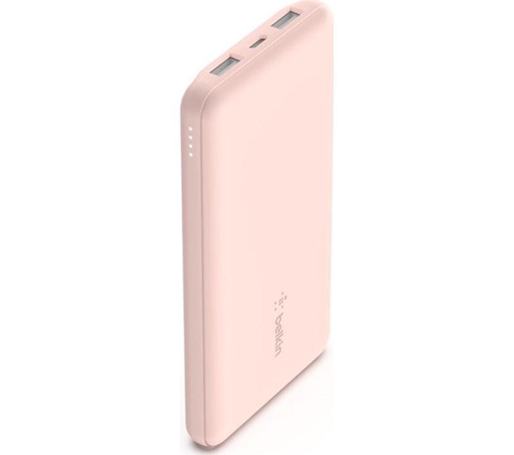 Belkin 10000mAh portable power bank, 10K USB-C portable charger with 1 USB-C port and 2 USB-A ports, battery pack for up to 15W charging for iPhone, Samsung Galaxy, AirPods, iPad, and more - Rose Gold