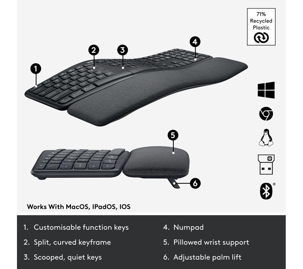 LOGITECH ERGO K860 Wireless Keyboard - Graphite image number 6 of 13