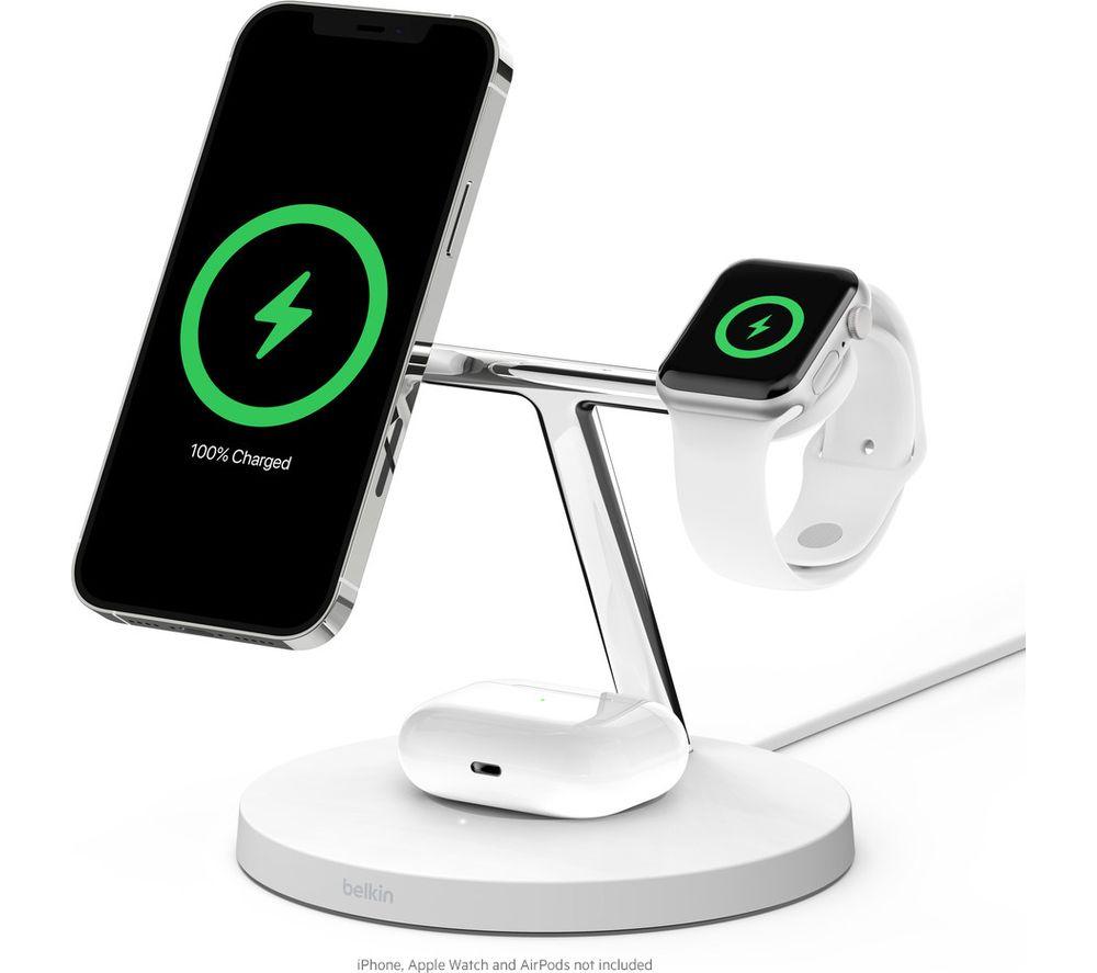 BELKIN WIZ009myWH 3-in-1 Qi Wireless Charging Pad with MagSafe, White