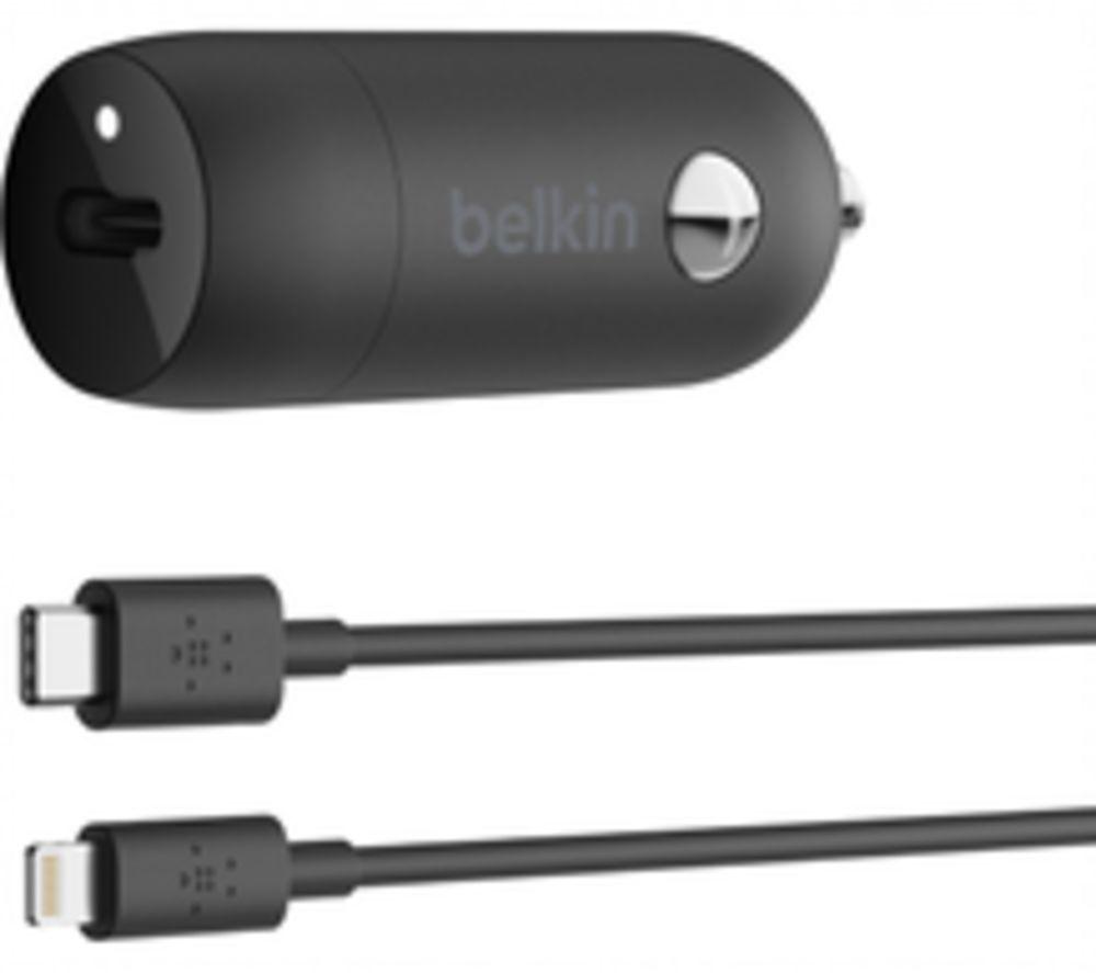 Belkin USB-C Fast Car Charger 20W-Black with 4Ft USB-C to Lightning Cable (Fast Charger for iPhone, Samsung, Google Pixel and more) - Black