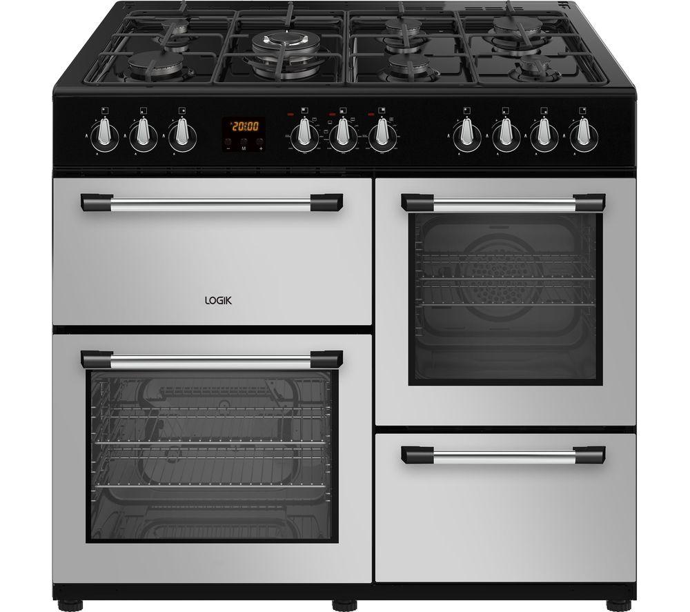 LOGIK LRC100S21 100 cm Dual Fuel Range Cooker - Silver, Silver/Grey