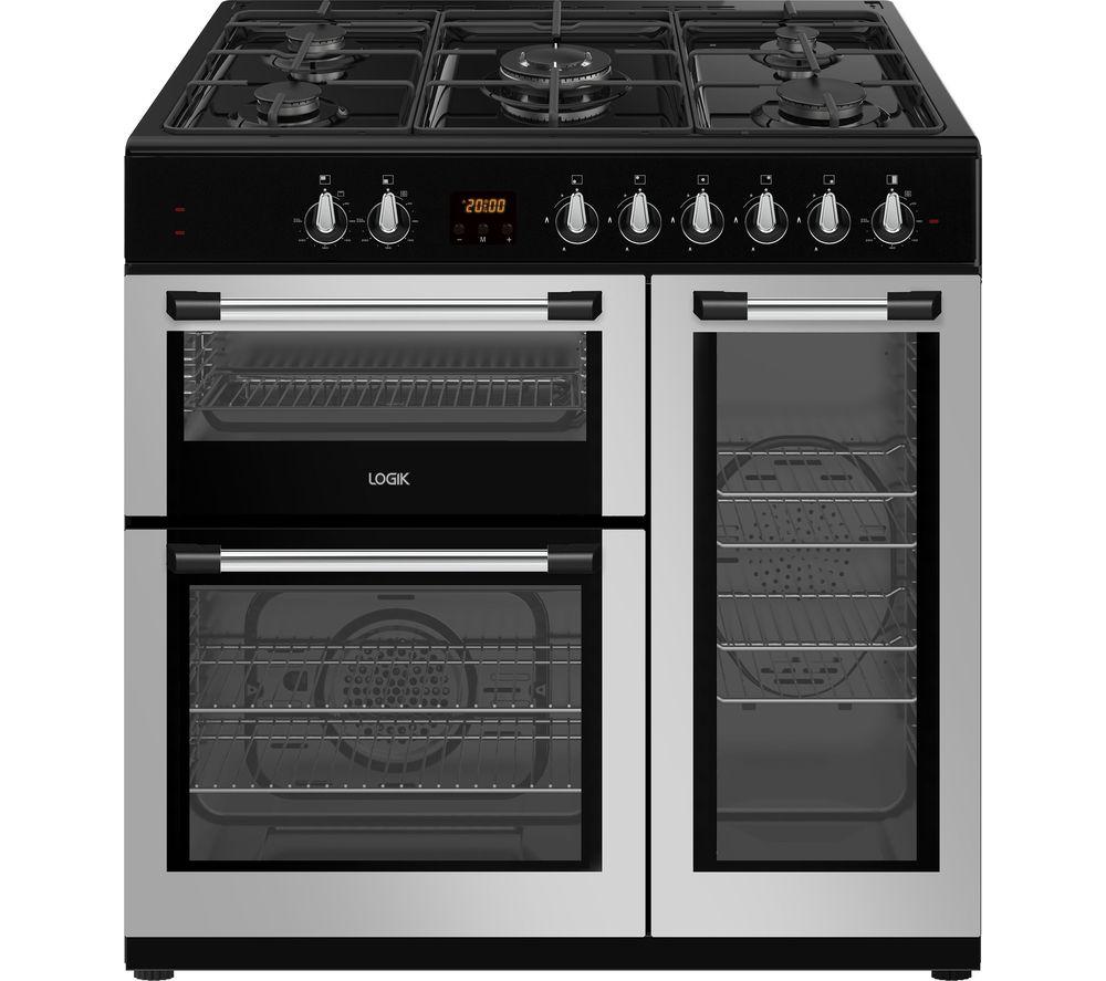 LOGIK LRC90S21 90 cm Dual Fuel Range Cooker - Silver, Silver/Grey