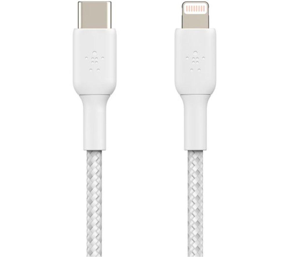 Belkin Braided USB-C to Lightning Cable (iPhone Fast Charging Cable for iPhone 14, 13, 12 or earlier) Boost Charge MFi-Certified iPhone USB-C Cable (2m, White)