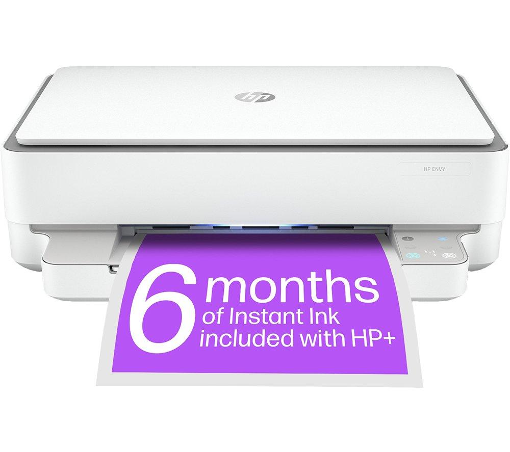 HP ENVY 6032e All-in-One Wireless Inkjet Printer & Instant Ink with HP, White,Silver/Grey