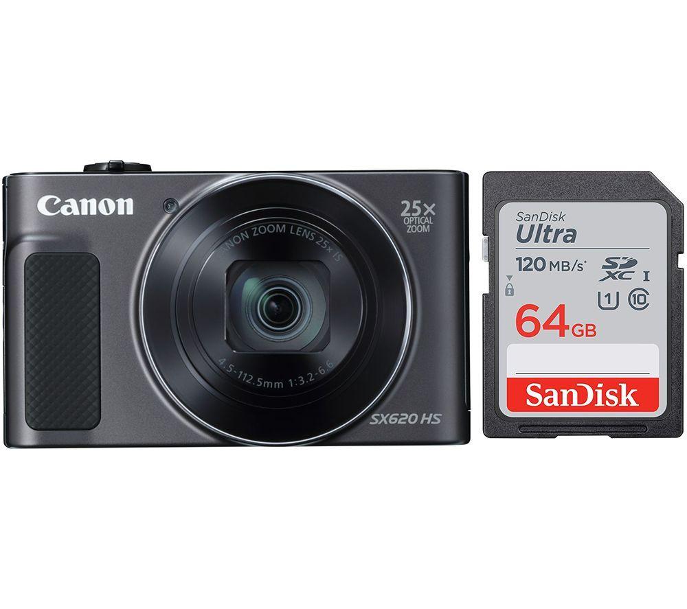 Canon PowerShot SX620 HS Compact Camera & 64 GB Memory Card Bundle - Black