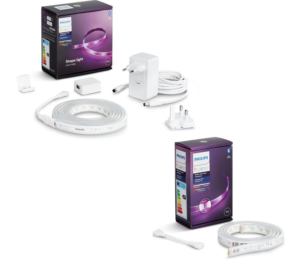 PHILIPS HUE White & Colour Ambiance Smart LED 2 m Lightstrip Plus Kit with 1 m Extension & Bluetooth