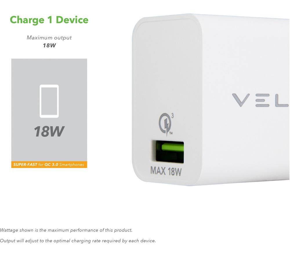VELD VH18AW Super-Fast 18 W USB Wall Charger - White image number 2 of 7