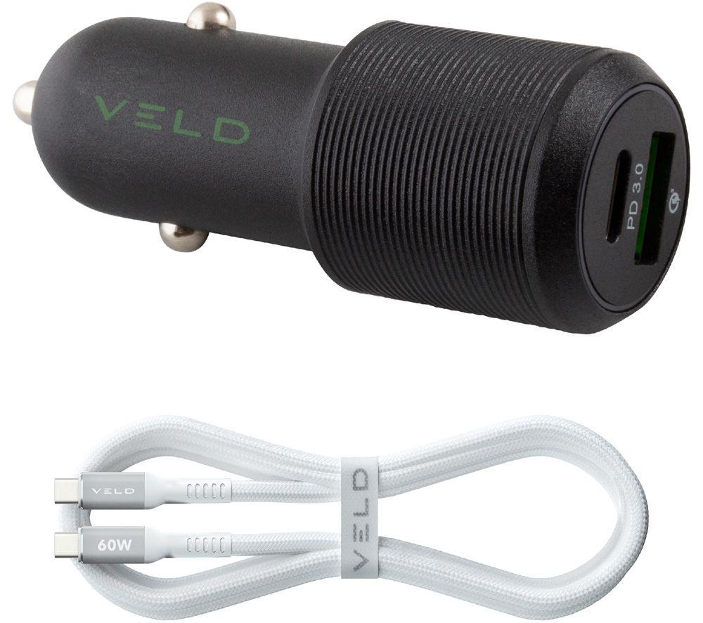 VELD VC48DG-C60 Universal USB Car Charger - 1 m, Black,Green