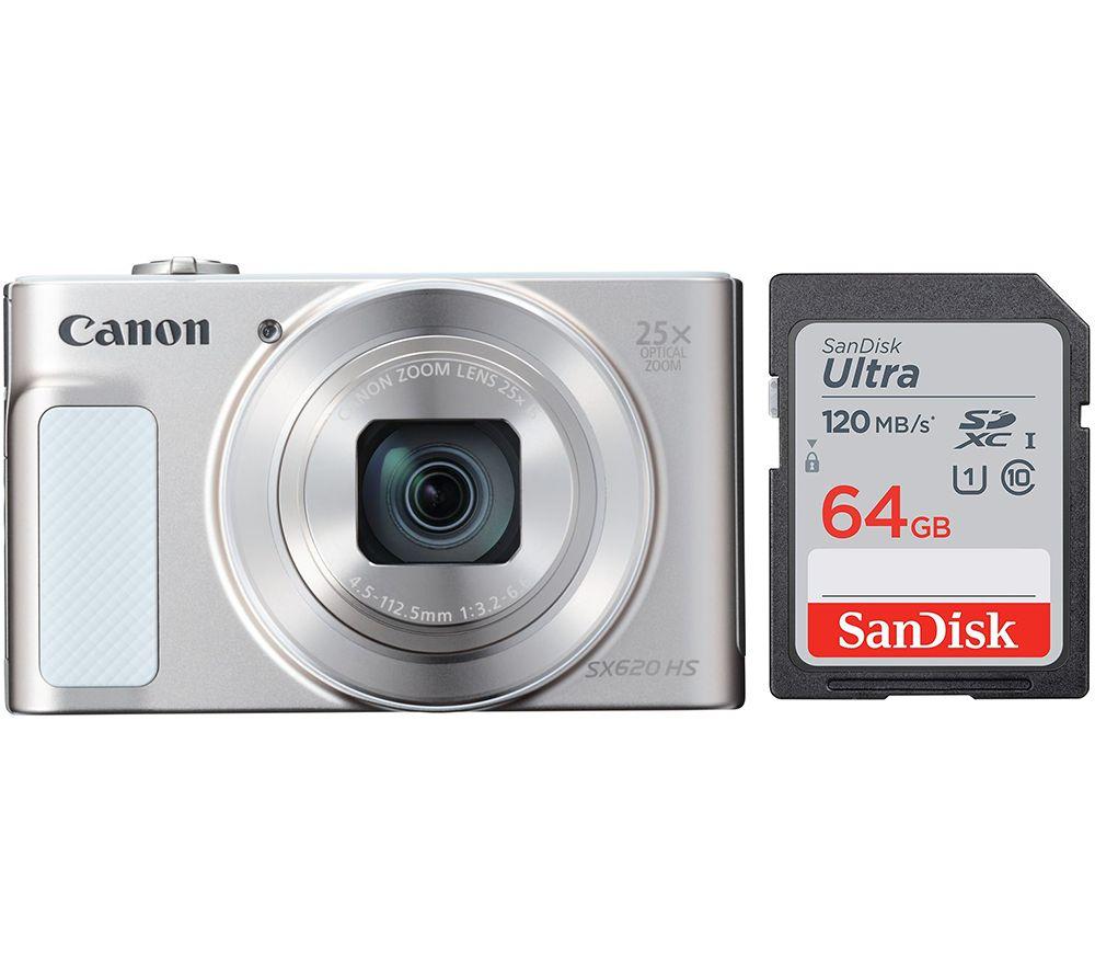 Canon PowerShot SX620 HS Compact Camera & 64 GB Memory Card Bundle - White