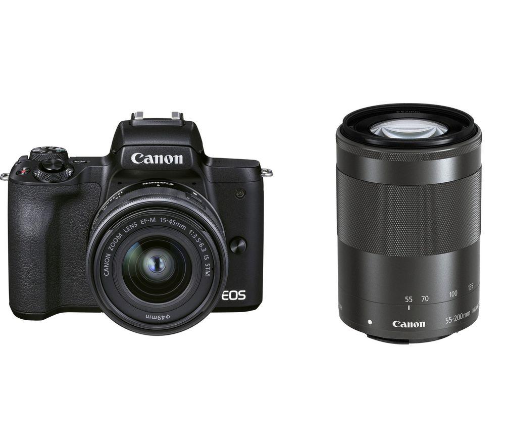 Buy CANON EOS M50 Mark II Mirrorless Camera with EF-M 15-45 mm f/3.5-6.3 IS  STM & 55-200 mm f/4.5-6.3 IS STM Lens | Currys