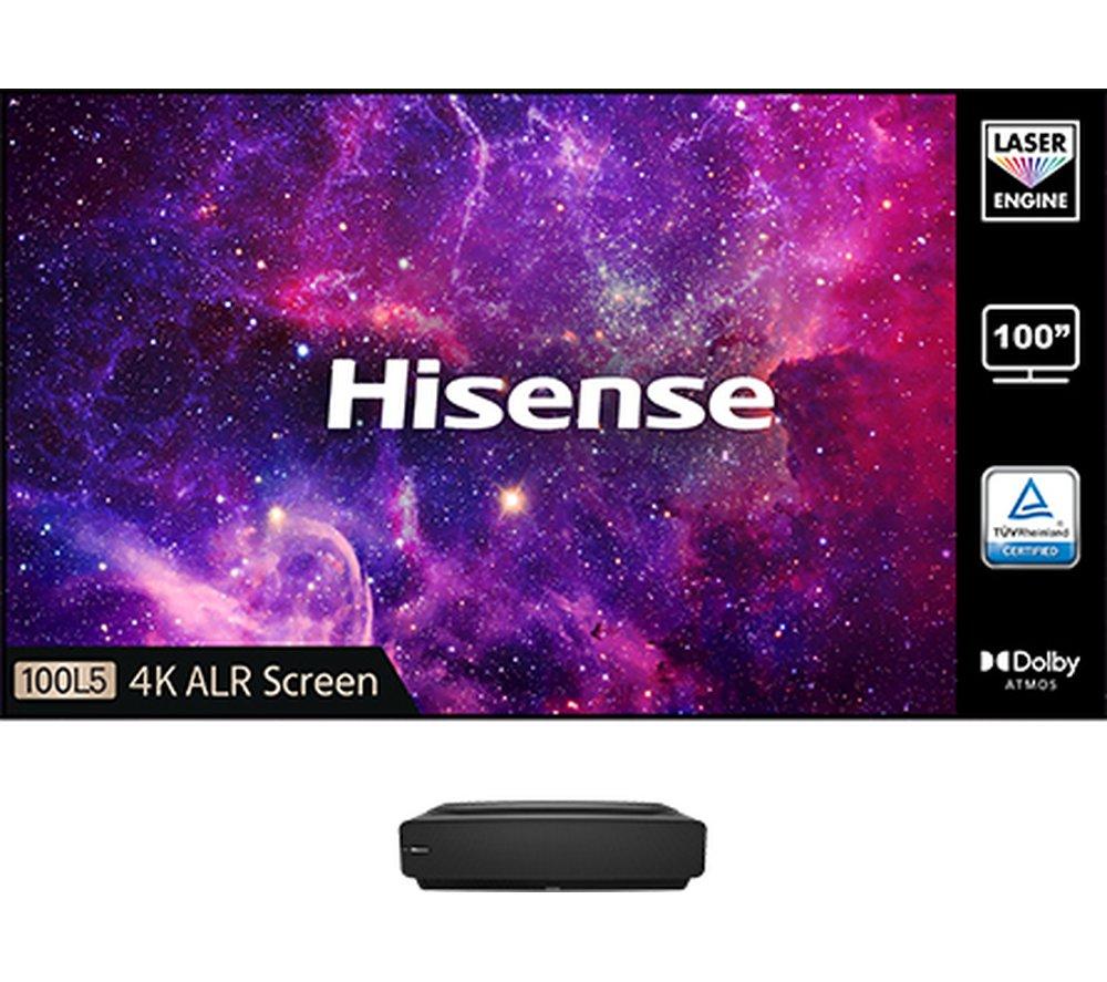 HISENSE 100L5FTUK-B12 Smart 4K Ultra HD HDR Laser TV, Black,Silver/Grey
