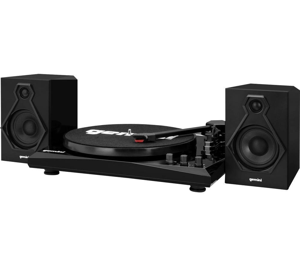 Gemini TT-900BB Stereo Turntable Music System - Belt Drive - Bluetooth input - Dual 50 Watt Stereo Speakers - Includes 45 Adapter (Black)