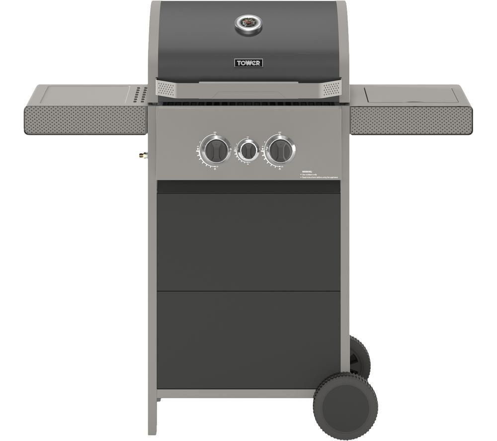 TOWER Stealth 2000 T978500 Portable 2 Burner Grill Gas BBQ - Black