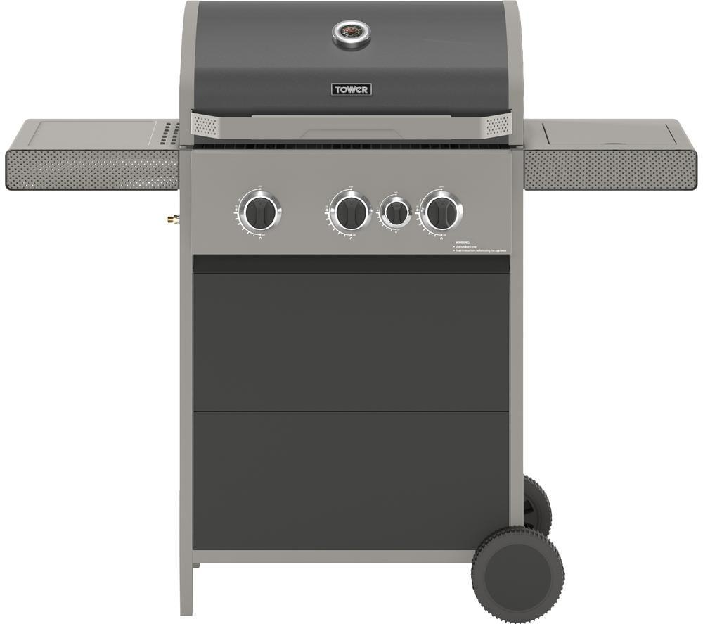 TOWER Stealth 3000 T978501 Portable 3 Burner Grill Gas BBQ - Black