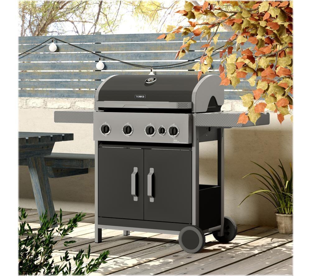 TOWER Stealth 4000 T978502 Portable 4 Burner Grill Gas BBQ - Black image number 2 of 5