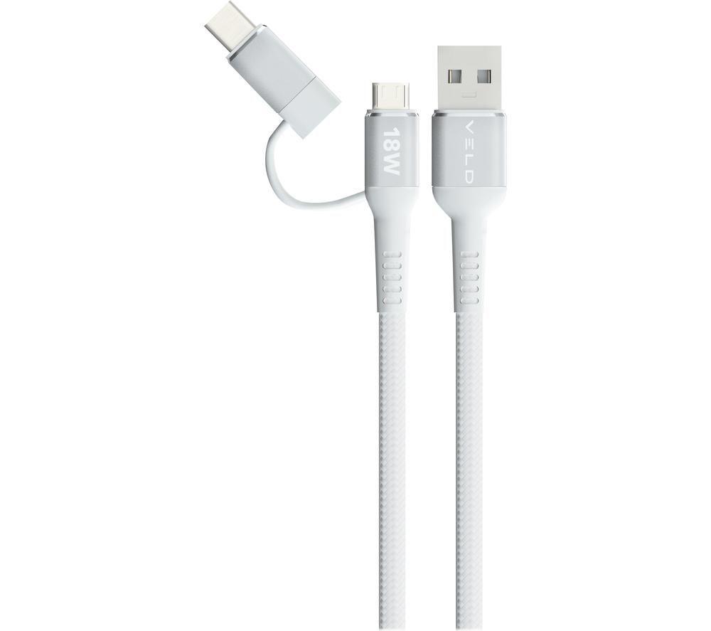 VELD VUCM1 Super-Fast USB to Micro USB & USB Type-C Cable - 1 m, White