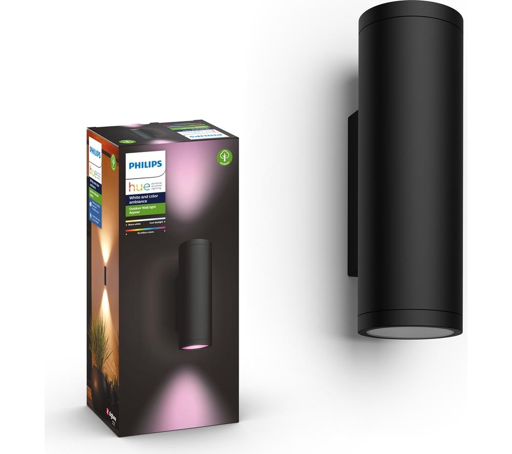 PHILIPS HUE Appear White & Colour Ambiance Outdoor Wall Lamp - Black, Set of 2