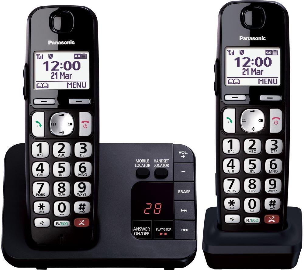 PANASONIC KX-TGE822EB Cordless Phone - Twin Handsets, Black