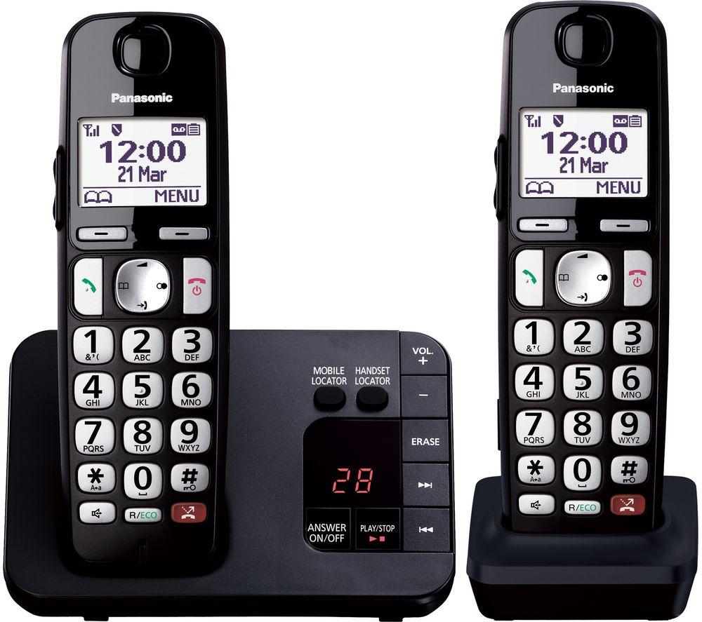 Panasonic KX-TGE822EB Digital Cordless Phone About 40 minutes Answering Machine with Nuisance Call Block and Dedicated Key, Amplified Sound Double