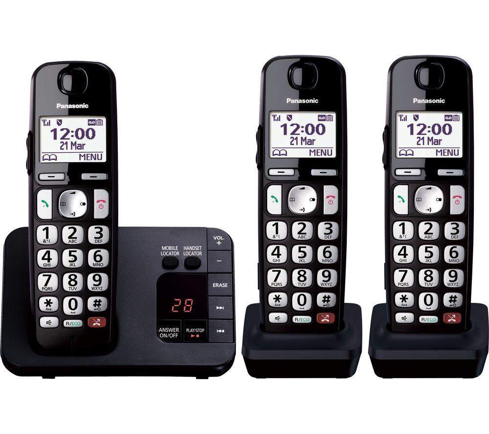 Panasonic KX-TGE823EB Digital Cordless Phone About 40 minutes Answering Machine with Nuisance Call Block and Dedicated Key, Amplified Sound Triple Black