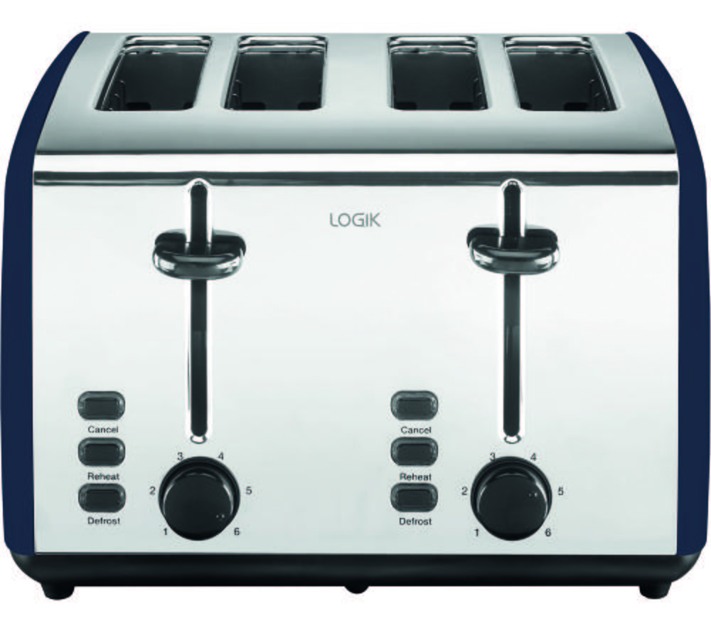 LOGIK L04TBU21 4-Slice Toaster - Blue & Silver, Black,Silver/Grey